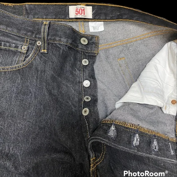 LEVI’S 501 Button Fly Straight Leg Blue Jeans Men's Size 38 x 32 Dark Wash Black - Picture 8 of 11